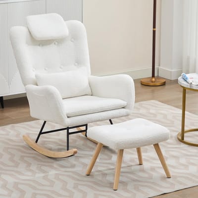 Schommelstoel met kruk - Relaxstoel fauteuil - Ontspannen thuis - Ergonomisch ontwerp - 73x92x102cm - Wit