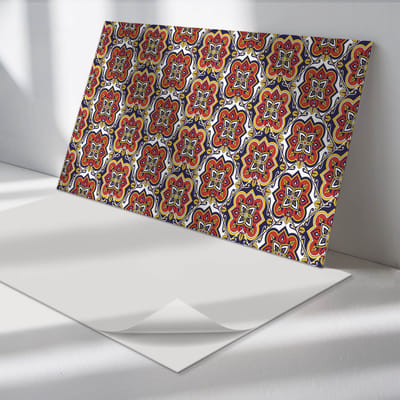 Wallfluent Vinyl Wandpaneel - Bloemenpatroon met ornamenten Zelfklevend Wandpaneel - 100 cm x 50 cm - Rood PVC wandpaneel - Set van 1 - Rechthoekig Wandbekleding Vinyl - Patroon Wandpaneel - PVC Muurpaneel - Wandpaneel Keuken en Badkamer