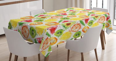 ABAKUHAUS – Fruittafelkleed – Satijn 140×240 cm – dennen groen/geel/oranje