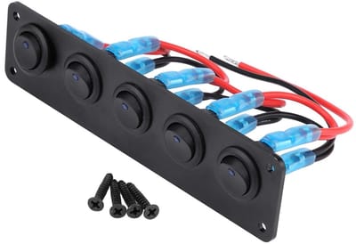 Schakelpaneel 12-24V met 5 Gangen en Blauwe LED voor RV, Boot en Marine Toepassingen