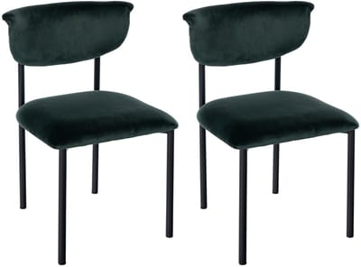 CLP Set van 2 eetkamerstoelen Gambell met rugleuning en gewatteerde fluwelen bekleding Fluweel/donkergroen