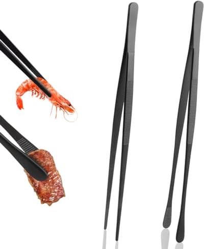 Keukentangenset van 2 stuks - Roestvrijstalen kooktang - 30,5 cm - Zwart
