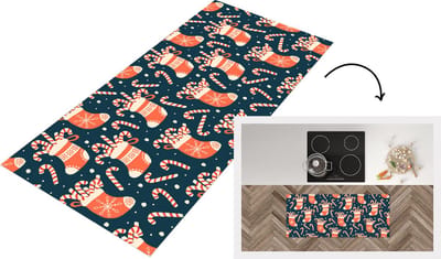 Keukenloper - Loper keuken - Sokken - Snoep - Kerst - Patronen - 120x50 cm - Keukenloper vinyl