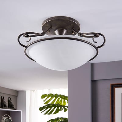 Lindby - plafondlamp - 3lichts - Metaal, glas - H: 25 cm - E27 - zilver antiek, wit albast