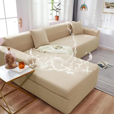Elastische waterdichte bankhoes stofdicht effen kleur hoekbankhoezen woonkamerbankset voor huisdieren kinderen 1 seater 90-140cm crème