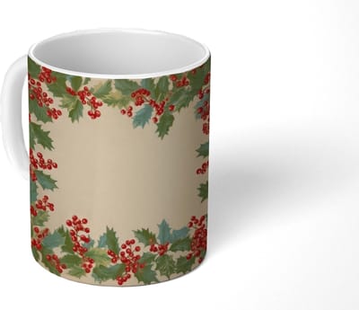 Mok - Koffiemok - Hulstrand - Bessen - Beige - Mokken - 350 ML - Beker - Koffiemokken - Theemok