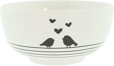Clayre & Eef Soepkom 500 ml Wit Zwart Porselein Harten Vogels