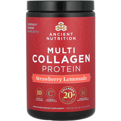 Ancient Nutrition, Total Collageen Eiwit, Aardbei Limonade, 1,18 lbs (535.5 g)