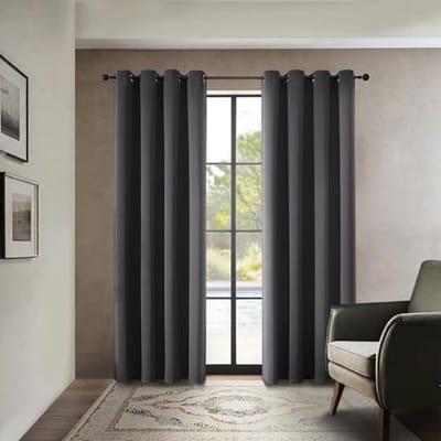 Warmte-isolerende verduisteringsgordijnen met ringen voor slaapkamer en woonkamer - 2 stuks, grijs, 220 x 140 cm