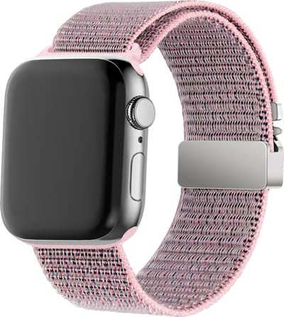 Bandz Nylon band 'Classic' met Parachute sluiting - geschikt voor Apple Watch Series 1/2/3/4/5/6/7/8/9/10/11/SE/SE2/SE3/Ultra (2/3) - iWatch nylon bandje voor grote maten: 44mm/45mm/46mm/49mm (pink sand)