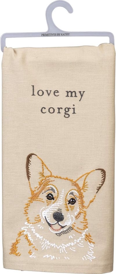 Katoenen Linnen Keukendoek met Corgi Borduurwerk - Beige 50x65 cm