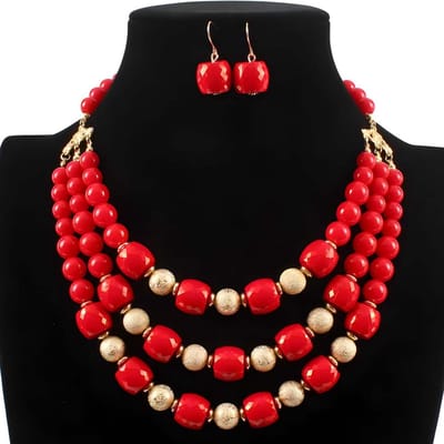 Trendy Mode Gekleurd Acryl Grote Kralen Handgemaakte Kralen Statement Ketting Oorbellen Zirkonia Set Dames Feest Accessoires