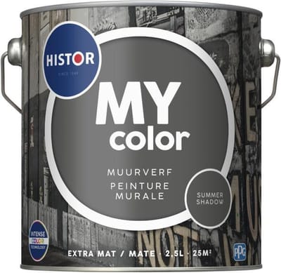 Histor MY Color Muurverf Extra Mat - Reinigbaar - Extra Dekkend - 2.5L - Summer Shadow - Donkergrijs