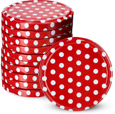 KADAX Schroefdeksel met diameter van 82 mm, metalen twist-off-deksel, reservedeksel voor inmaakpotten en weckpotten, deksel met 6 inkepingen (10 stuks, rood gestippeld)