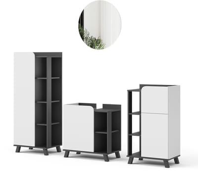 Vicco Badkamermeubelset Karen, Antraciet/Wit, 4-delig