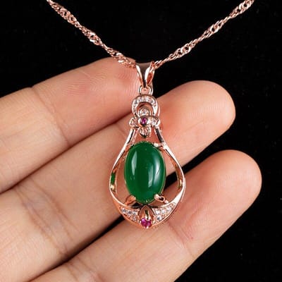 POMOiii Ovale vorm Smaragd Edelsteen Rose Goud Kleur Prachtige Ketting Voor Vrouwen Charme Bruiloft Verloving Edelstenen Parel Sleutelbeen Keten Vrouwelijke Geschenken 45cm brown