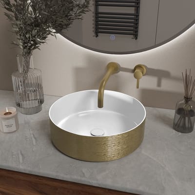 Wiesbaden Mondri Waskom Rond 36 x 36 x 12 cm - Glans Wit / Geborsteld Goud