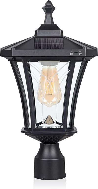 Buitenlamp op zonne-energie - Paallicht tuin - Sfeerverlichting buiten - Schemering tot dageraad - 3 inch paal - Zwart