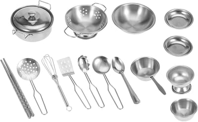 Keukenspeelgoed Set - Kinder Keuken - Leren Koken - Duurzaam Roestvrij Staal - 19 x 14 x 11 cm - Zilverkleurig