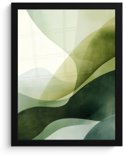 Poster in lijst - Fotolijst 30x40 cm - Posters - Golven - Abstract - Lichtgroen - Sierlijk - Posterlijst zwart - Decoratie - Wanddecoratie woonkamer - Muurdecoratie slaapkamer
