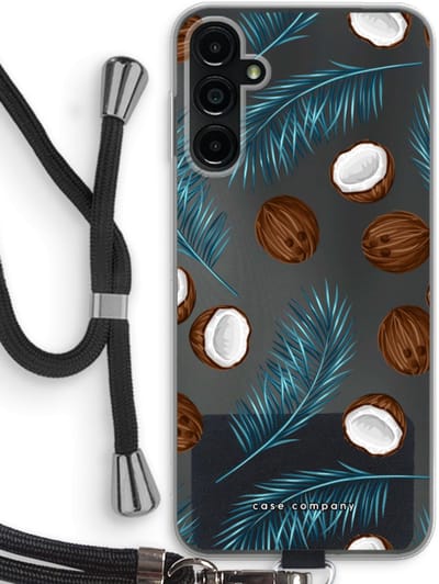 Case Company® - Hoesje met koord geschikt voor Samsung Galaxy A14 hoesje met Koord - Kokosnoot - Telefoonhoesje met Zwart Koord - Bescherming aan alle Kanten en Over de Schermrand