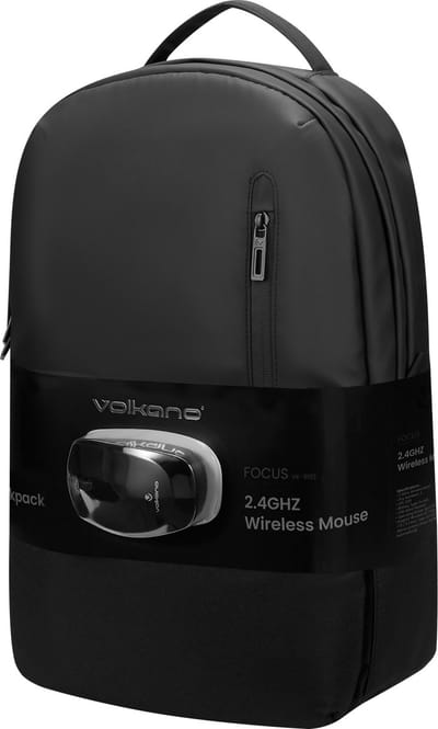 Volkano Rugzak - Focus Serie - Laptoptas 15,6 Inch - Inclusief Draadloze Muis - Unisex - Rugtas - Waterafstotend - Zwart