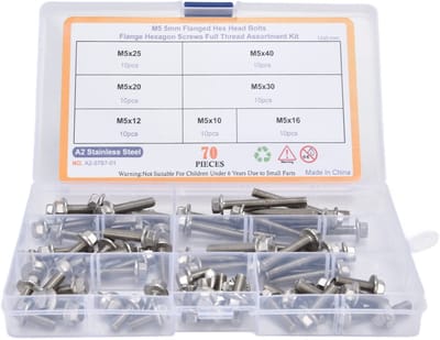 Dailygoods- Zeskantflensbouten 70 Stuks - Roestvrij Staal - Standaardontwerp - Veelzijdig Gebruik - Meerdere Lengtes - Ideaal voor Reparaties - Schroeven