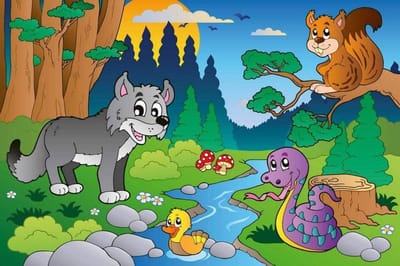 Fotobehang - Forest Animals 375x250cm - Vliesbehang