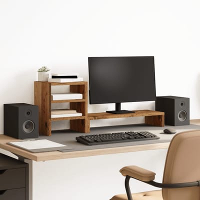 vidaXL - Monitorstandaard - met - bureau-organizer - hout - oud - houtkleurig