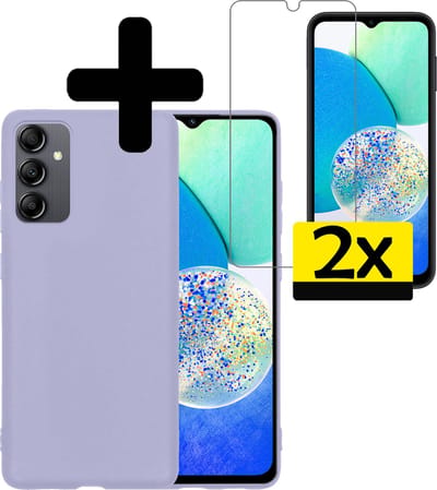 Hoesje - Met 2x Screenprotector - Geschikt voor Samsung Galaxy A14 - Sterk & Shockproof - Back Cover - Siliconen Case - Telefoon Hoes - Telefoonhoesjes - Lila