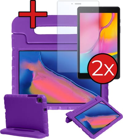 Hoesje - Geschikt voor Samsung Galaxy Tab A 8.0 (2019) - Met 2x Screenprotector - Kinderhoes - Shockproof Bumper - Kidsproof Case - Tablethoes - Kinder Hoes Cover - Paars