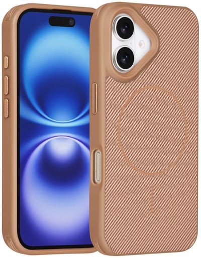 Carbon Fiber Backcover Geschikt voor: iPhone 16 – AntiShock Schokbestendig – Krasbestendig – Slank & Stijlvol Ontwerp – Premium Bescherming - Bruin