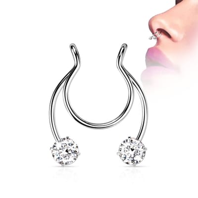 Fake clip on met steentje septum, tepel of oor - LMPiercings