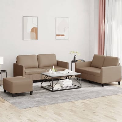 vidaXL - 3-delige - Loungeset - met - kussens - kunstleer - cappuccino