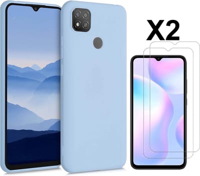 Hoesje geschikt voor Xiaomi Redmi 10A/9C Hoesje siliconen Licht Blauw zacht siliconen hoesje TPU backcover - met Redmi 10A/9C Screenprotector - 2 stuks