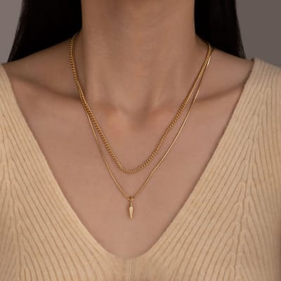 2 stuks/Set Punk Stijl Roestvrij Staal Metaal Klinknagel Hanger Dunne Slangenhanger Ketting voor Mannen Kleur Cubaanse Schakel Ketting Choker brown