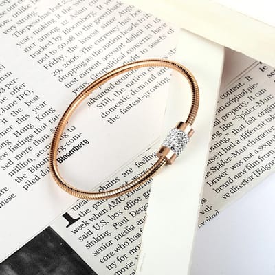 Klassiek ontwerp ronde magneetsluiting cirkel zirkoon armband roestvrij staal goudkleurige sieraden slangenketting armband voor dames white