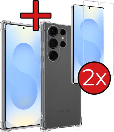 Hoesje - Met Screenprotector - 2 Stuks - Geschikt voor Samsung Galaxy S25 Ultra - Sterk & Shockproof - Back Cover - Siliconen Case - Telefoon Hoes - Shock Proof - Telefoonhoes - Transparant