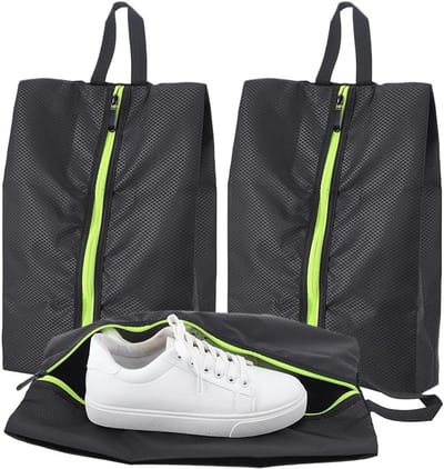 2 stuks geurbestendige schoenentassen, 39,5 x 25 cm, stoffen organizer voor reisschoenen, tas met ritssluiting en handvat voor sport, gym, voetbal en golf, zwart