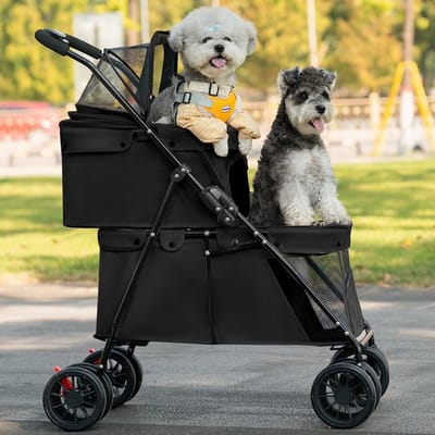 Dierenbuggy Dubbellaags - Hondenbuggy Kattenbuggy - Reizen met Huisdieren - Ademende Mesh - 67 x 50 x 95 cm - Zwart