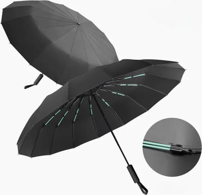 iBright Extra Sterke Stormparaplu Opvouwbaar - Stormbestendig tot 140km/u - Ø 105 cm - 60 Glasvezel panelen - Automatisch Uitklapbaar Paraplu - Incl. Beschermhoes - Zwart