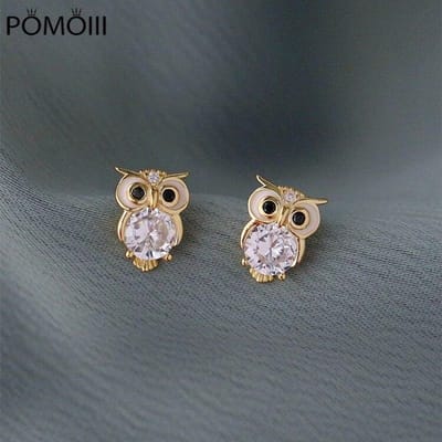 Kleine dubbele oorbellen Luxe vrouwelijke witte kristallen uil oorbellen Echt 925 sterling zilver goud bruiloft oorbellen voor vrouwen mannen black