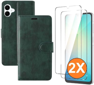 Hoesje geschikt voor Samsung Galaxy A07 hoesje Groen pasjeshouder telefoon hoes - Met screenprotector tempered glass voor Galaxy A07 4G / 5G - 2x