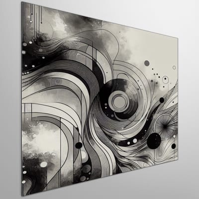 Abstract zwart wit schilderij | Monochrome meesterwerk: een dans van contrast en vormen | Kunst - 80x80 centimeter op Dibond | Foto op Dibond