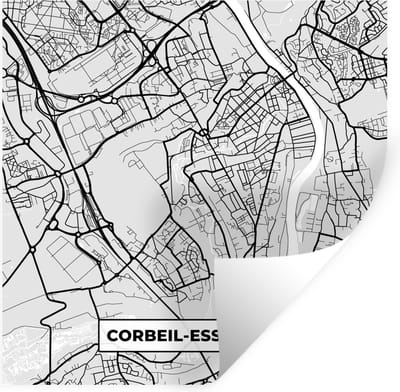 Muurstickers - Sticker Folie - Kaart - Stadskaart - Frankrijk - Corbeil-Essonnes - Plattegrond - 100x100 cm - Plakfolie - Muurstickers Kinderkamer - Zelfklevend Behang XXL - Zelfklevend behangpapier - Stickerfolie