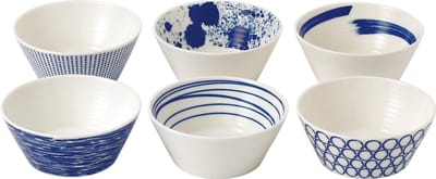 Royal Doulton Pacific - Schaaltjes voor Snacks - Kommen - Porselein - Wit / Blauw - ⌀ 11 cm - 6 Stuks