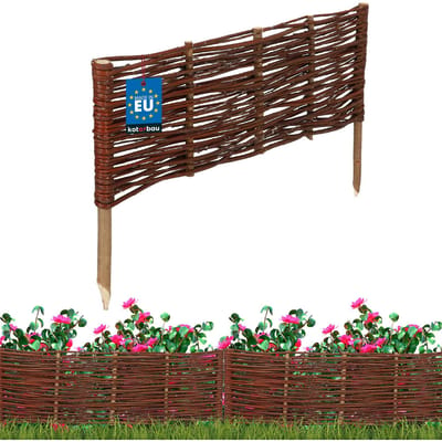 KOTARBAU® Bloembedrand, Wilgenhouten Hek, Beeteinfassing, 60 x 20 cm, Bruin, Tuinafscheiding, Houten Tuinhek, Schapenhek