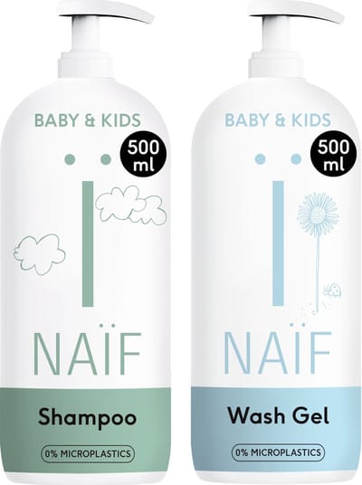 Naïf - Shampoo & Wasgel - XL Pompfles - Baby & Kids - Babyverzorging - Natuurlijke Ingrediënten - 2x500ml