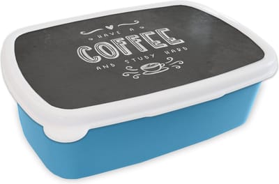 Broodtrommel Blauw - Lunchbox - Brooddoos - Study - Studeren - Koffie - Studenten - Quote - 18x12x6 cm - Kinderen - Jongen