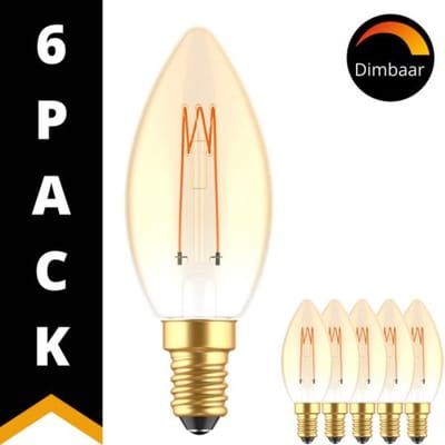 Proventa LED Filament lamp E14 - ⌀ 35 mm - Dimbaar - Warm wit - 6 x Vintage LED kaarslamp